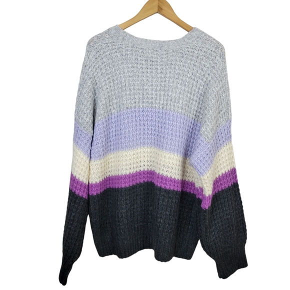 Universal Thread Striped Chunky Knit Sweater XXL Purple Gray Balloon Sleeves - Picture 6 of 8